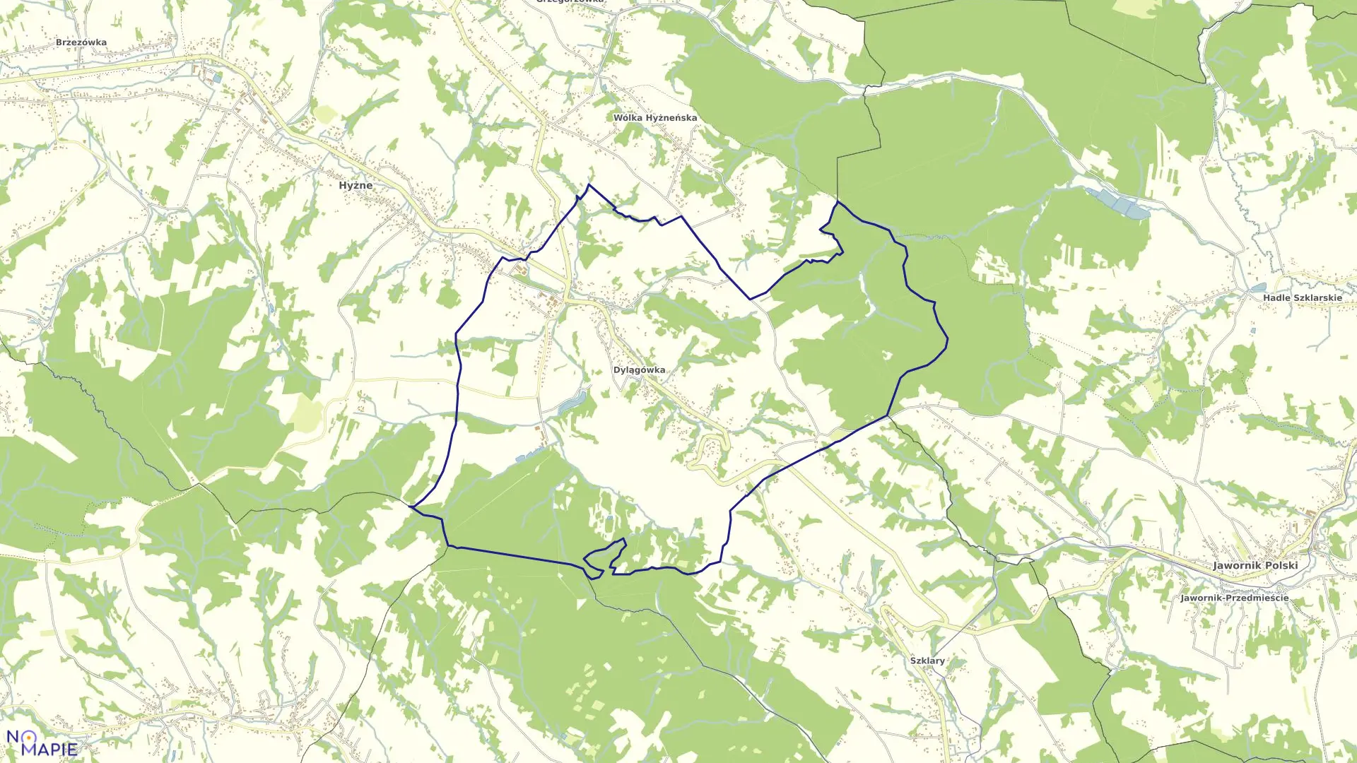 Mapa obrębu Dylągówka w gminie Hyżne