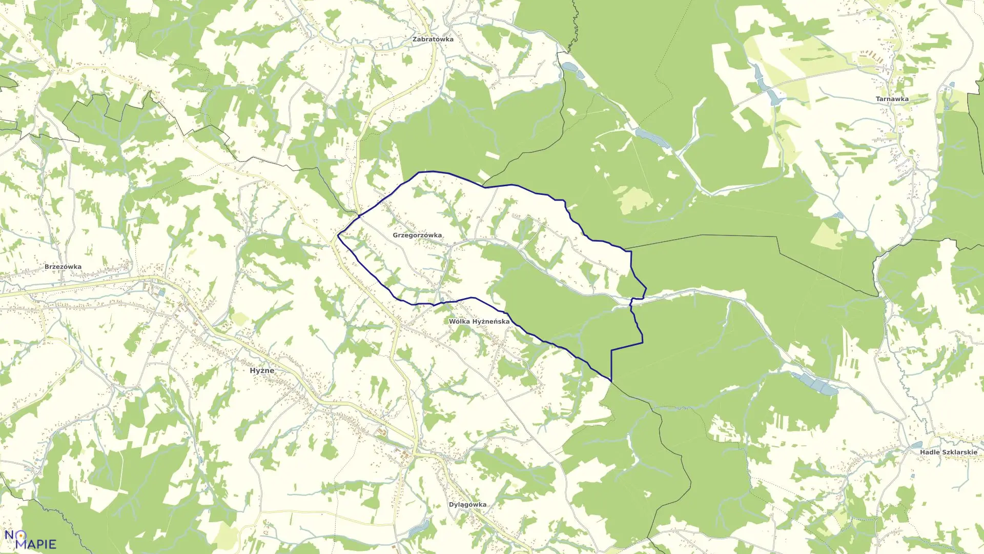 Mapa obrębu Grzegorzówka w gminie Hyżne