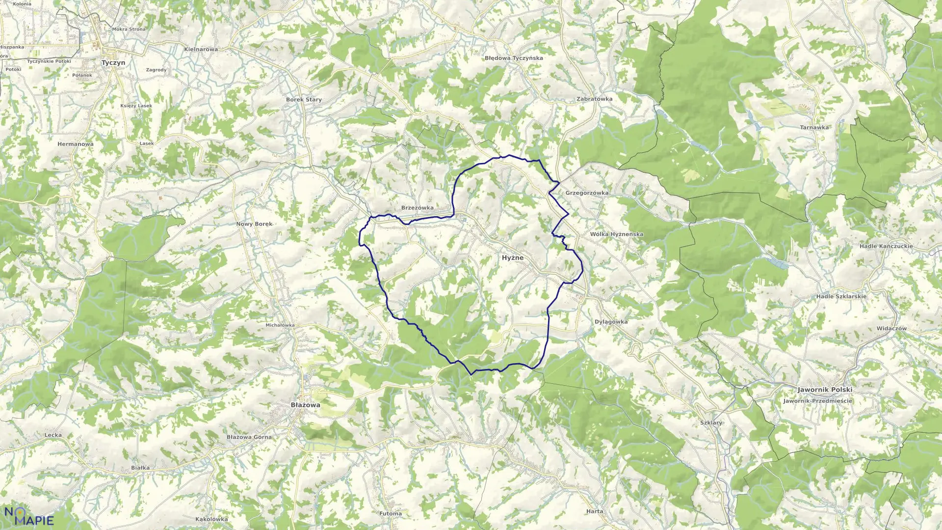 Mapa obrębu Hyżne w gminie Hyżne