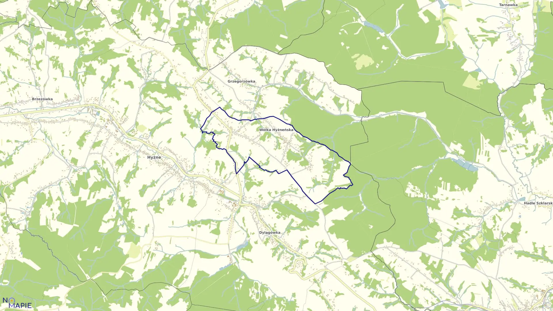 Mapa obrębu Wólka Hyżneńska w gminie Hyżne